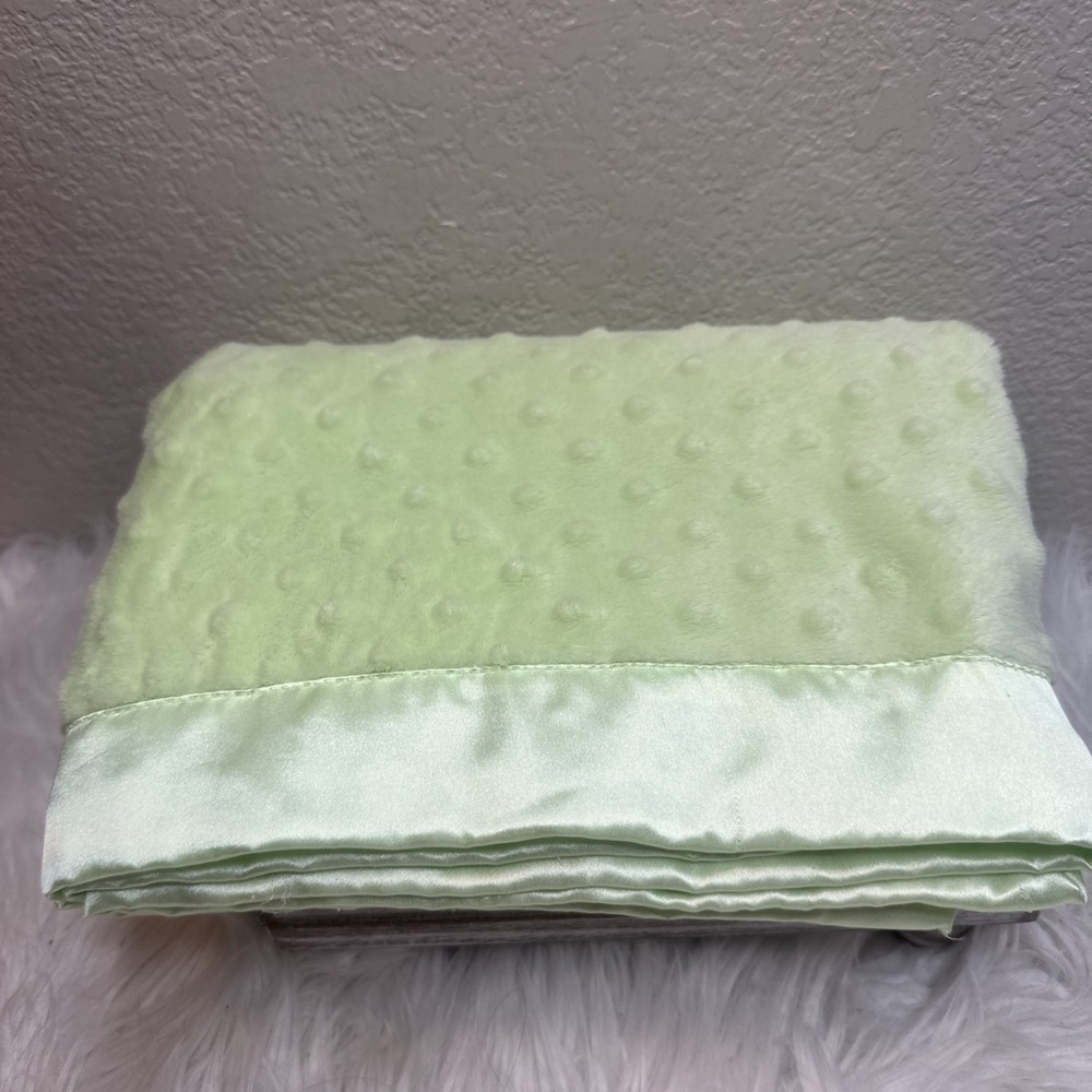$34 🌙 Just One Year by Carters Baby Blanket Plush Minky Velour Green Satin